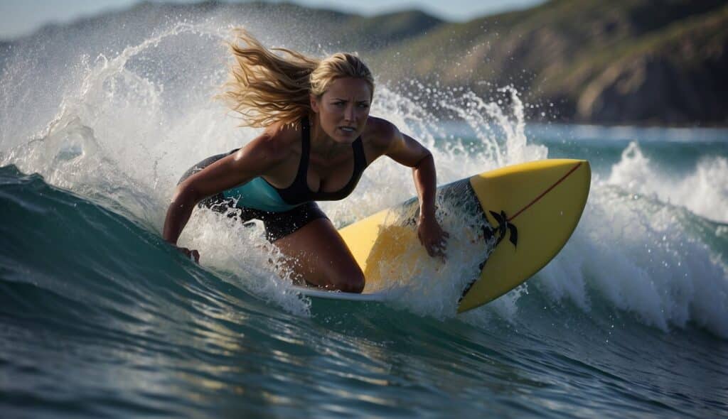 Female surfers conquering challenging waves, showcasing their skills and determination in the male-dominated sport