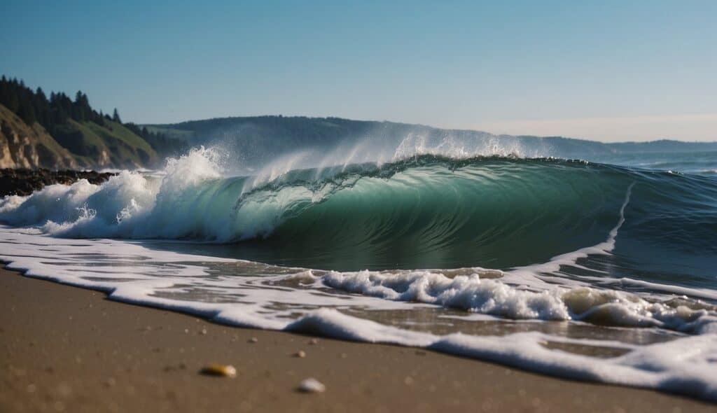 Popular surf spots in Germany with waves breaking on the shore under a clear blue sky